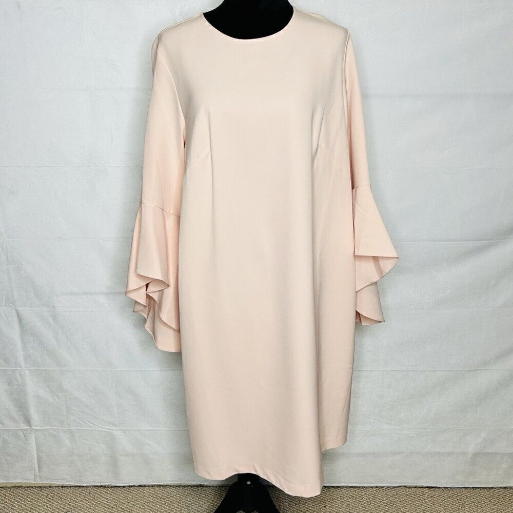 NWT Eloquii Long Bell Sleeve Shift Midi Dress Zip Back Light Pink Women Size 14